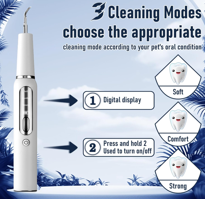 Ultrasonic Pet Toothbrush - 3 Cleaning Modes with LED Light