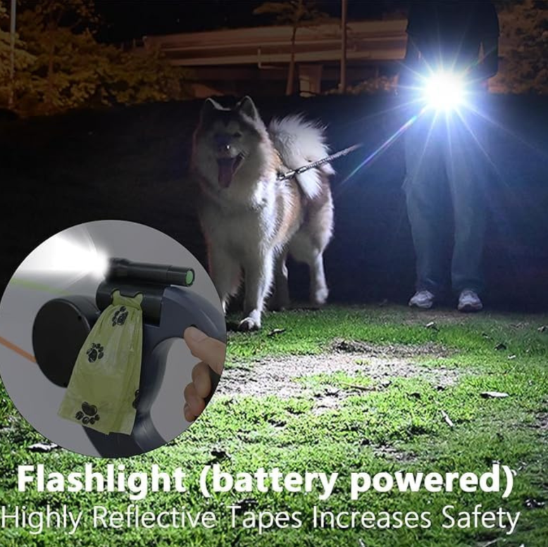Dual Retractable Dog Leash with LED Light - 3M Tangle-Free