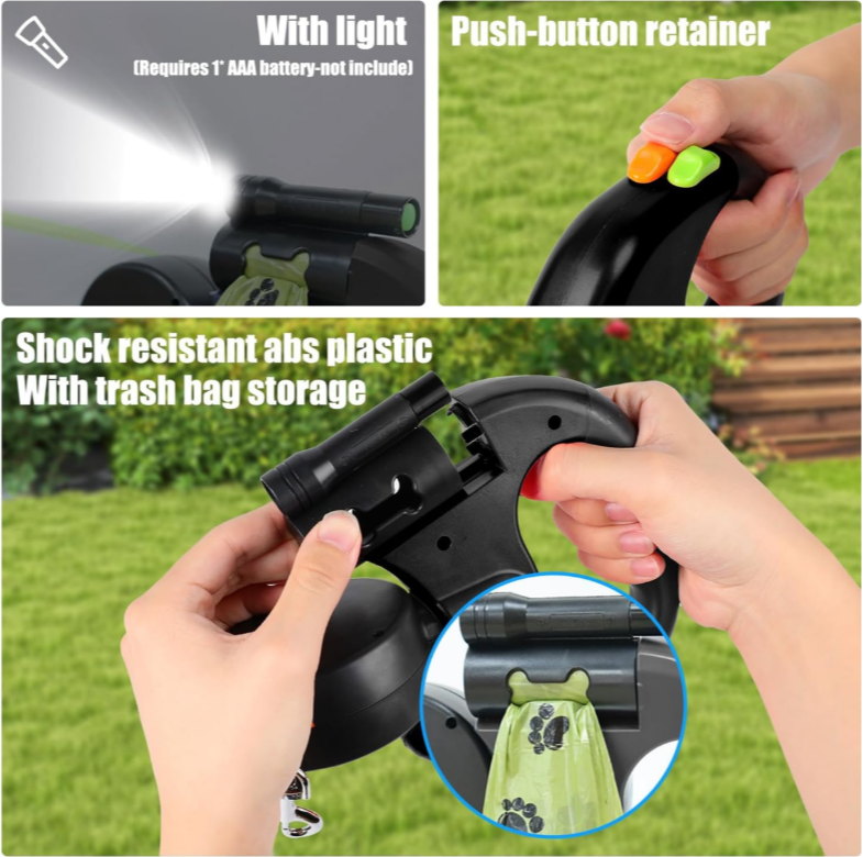Dual Retractable Dog Leash with LED Light - 3M Tangle-Free